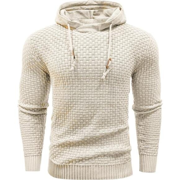 Zaitun Mens Hooded Sweatshirt Long Sleeve Solid Knitted Hoodie Pullover Sweater - Picture 4 of 6